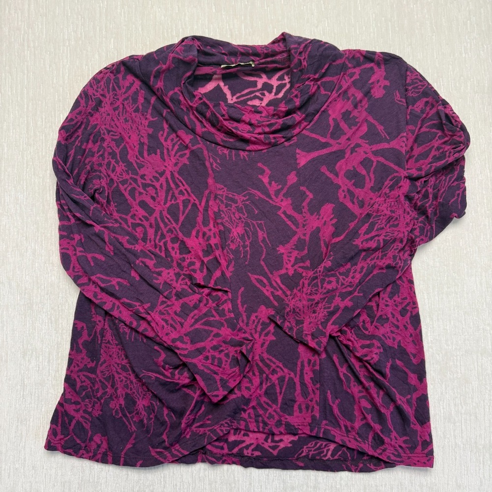Chalet Crinkle Cowl Neck Top Women Small Purple Pink Abstract Sheer Made in USA